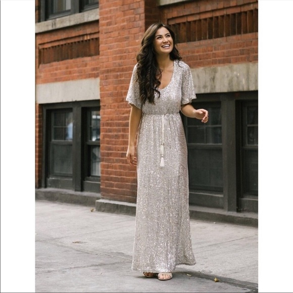 ✨Boho Glam Silver Sequin Maxi Dress - Picture 5 of 7